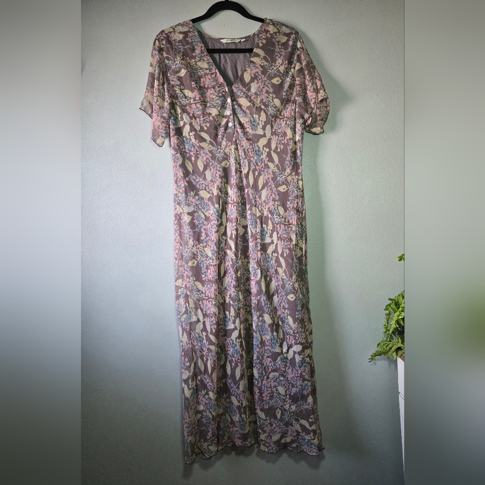 Boho Floral Maxi Dress Button Front Cottagecore Resort Vacation Size Large